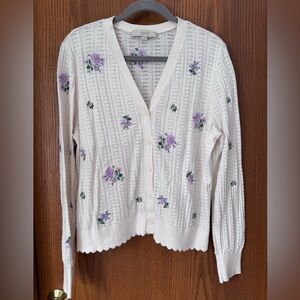 SOLD** LOFT White Floral Cardigan